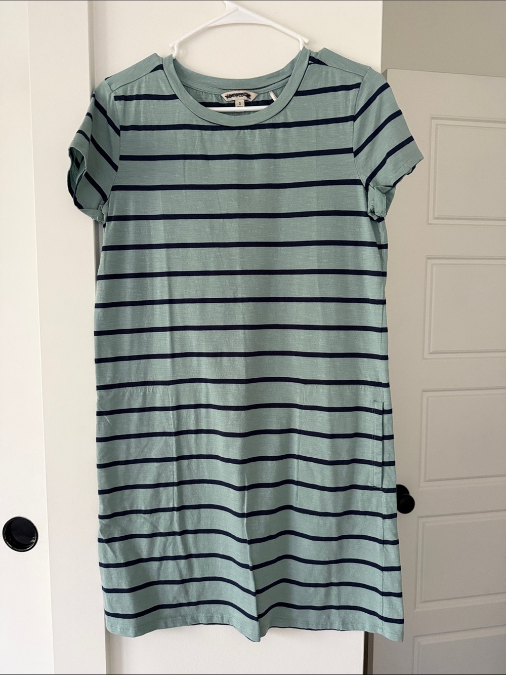 Toad&Co Light Mint Green and Navy Striped Mini Dress